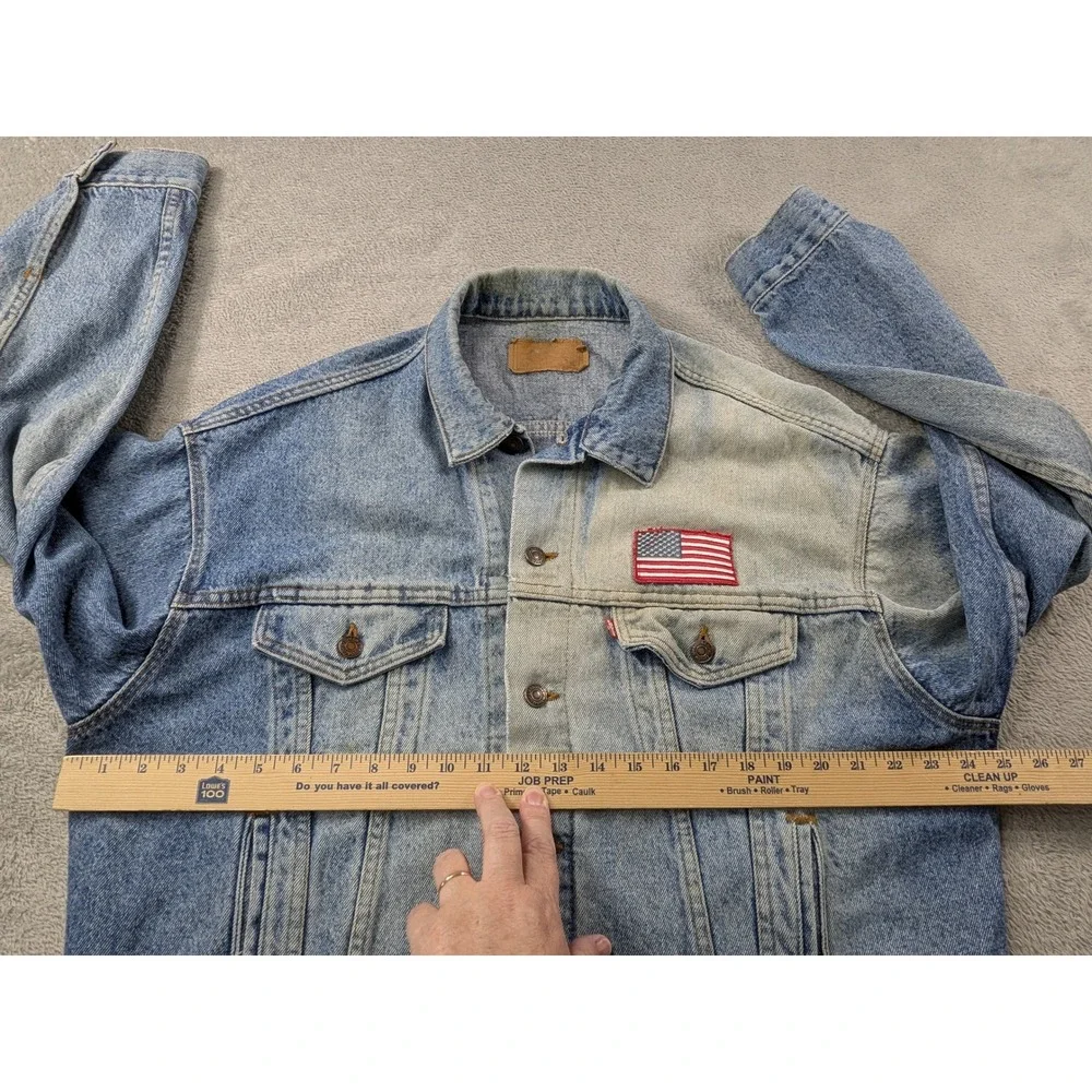 Vtg Levis 70507 4890 Denim Trucker Jacket USA Made Blue XL American Flag Patch - Picture 5 of 16